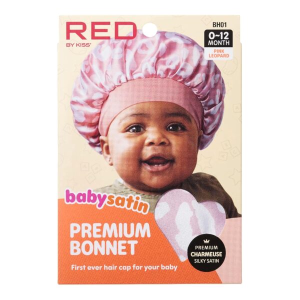 Red by Kiss Baby Satin Bonnet Sleep Cap for Infants,Soft, Stretchy, and Safe, Protects Baby Hair from Frizz & Breakage, Friction Bald Spots (Pink Leopard, 6-18M) - Image 3