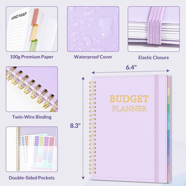 SUNEE Budget Planner - Monthly Budget Book with Expense Tracker Notebook, Undated 12 Month Bill Organizer & Finance Planner to Manage Your Money, A5(6.4" x 8.3") Account Book with Colorful Tab, Purple - Image 6