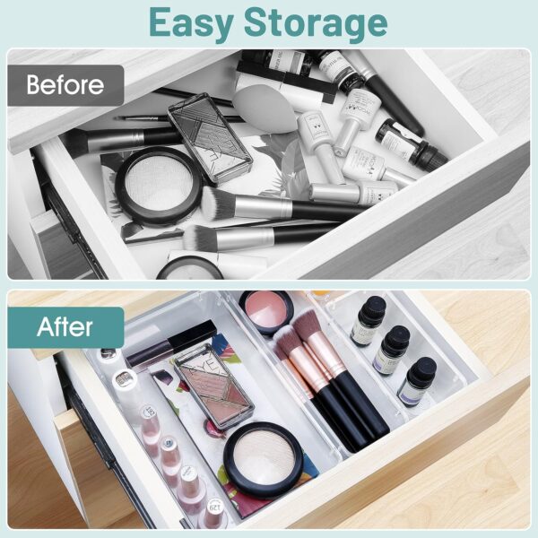 25 PCS Clear Plastic Drawer Organizer Set, 4 Sizes Desk Drawer Divider Organizers and Storage Bins for Makeup, Jewelry, Gadgets for Kitchen, Bedroom, Bathroom, Office - Image 4