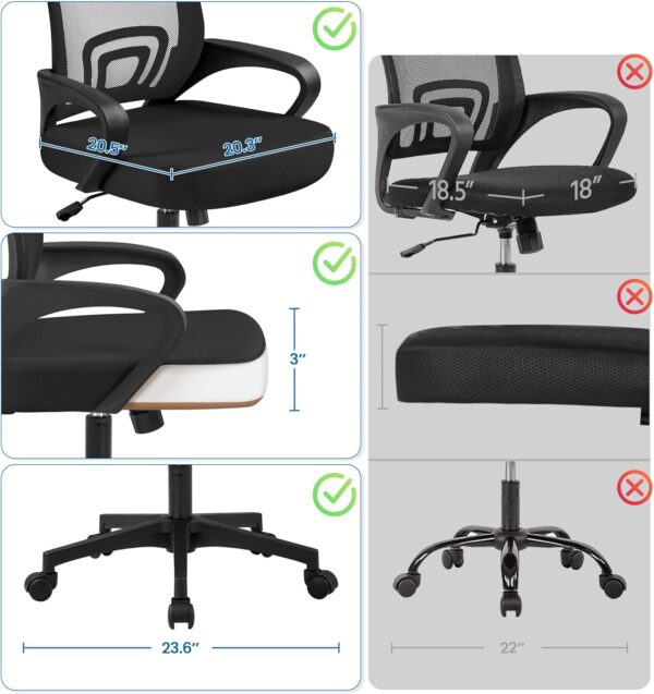 Yaheetech Office Chair Mid Back Swivel Lumbar Support Desk Chair, Height Adjustable Computer Ergonomic Mesh Chair with Armrest Black, 2-Pack - Image 8