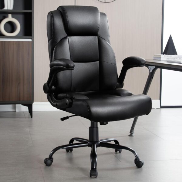Big and Tall Office Chair 400lbs for Heavy People with Adjustment Lumbar Support Heavy Duty Leather Executive Office Chair with Quiet Rubber Wheels - Image 7