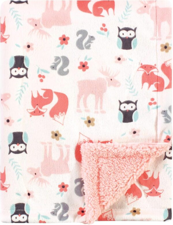 Hudson Baby Unisex Baby Plush Mink and Sherpa Blanket, Girl Pink Forest, One Size