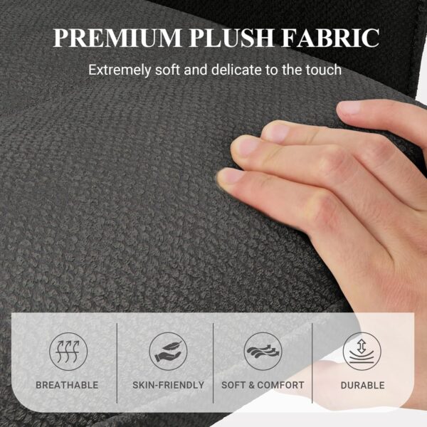 COLAMY Comfy Office Desk, Upholstered Fabric Computer Desk, Criss Cross with Wheels and Armrests, Swivel Adjustable Vanity for Home, Makeup, Office, Bedroom, Darkgrey - Image 8