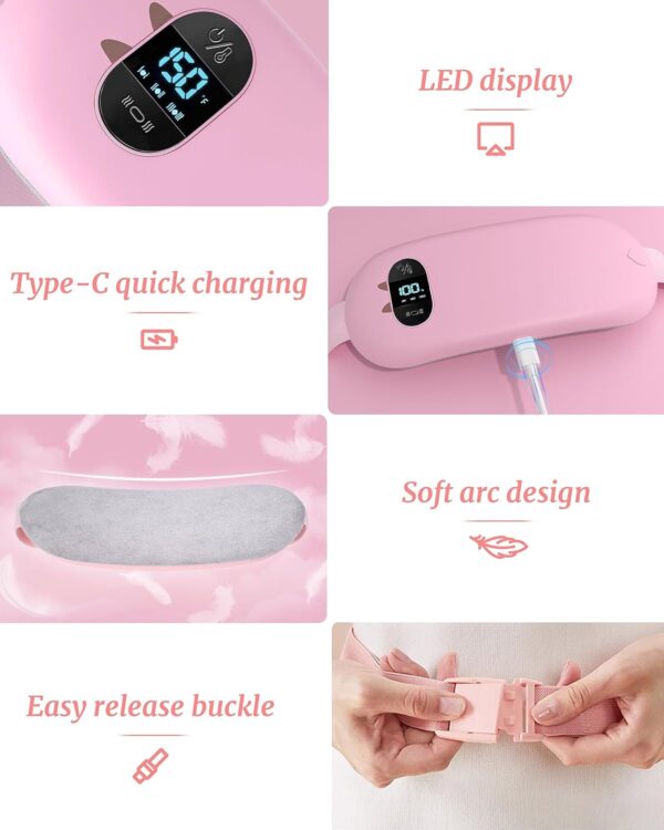 FSA HSA Eligible Portable Heating Pad for Cramps, Upgrade Cordless Electric Period Fast Heating Pad for Back Pain Relief Menstrual Belt 6 Heat 6 Massage Modes Gifts for Women Girls Her Girlfriend Pink - Image 7