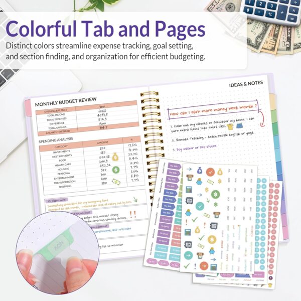 SUNEE Budget Planner - Monthly Budget Book with Expense Tracker Notebook, Undated 12 Month Bill Organizer & Finance Planner to Manage Your Money, A5(6.4" x 8.3") Account Book with Colorful Tab, Purple - Image 7
