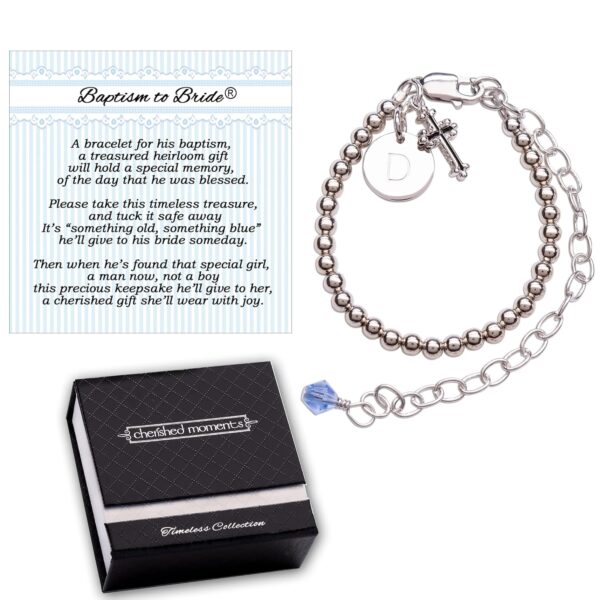 Cherished Moments Personalized Baptism to Bride Cross Bracelet with Initial Charm for Boys in Sterling Silver