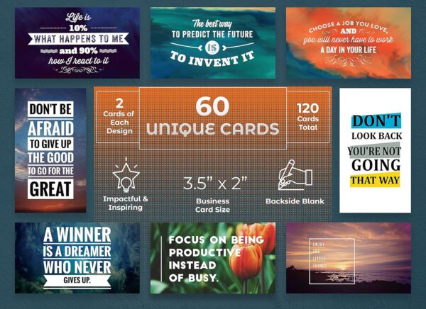 Better Office Products Motivation Inspiration Affirmation Cards, 120 Pack, 2 Each of 60 Unique Assorted Designs, Encouragement Card Deck, 2" x 3.5" (Business Card Size) - Image 3