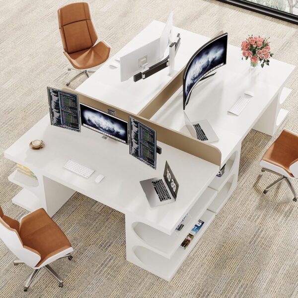 Tribesigns 62" Executive Office Desk, Large Computer Desk with Storage Shelves, Modern Wood Writing Desk Study Table, Workstation Desk Business Furniture for Home Office, White - Image 5
