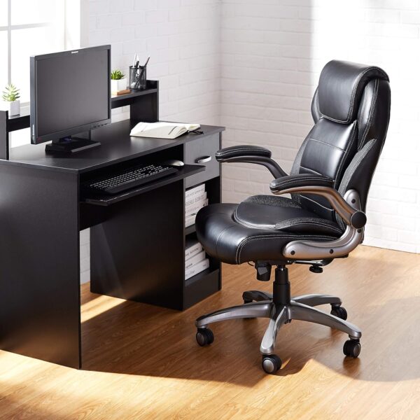 Amazon Basics Ergonomic Office Chair, High-Back Bonded Leather with Flip-Up Arms and Lumbar Support, Black, 29.5"D x 27.5"W x 44.75"H - Image 2