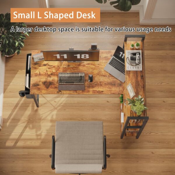 Treesland 47 Inch Computer Desk with Bookshelf, Corner Desk with Storage, L Shaped Desk, Home Office Desks, Writing Study Desk for Bedroom, Brown - Image 6