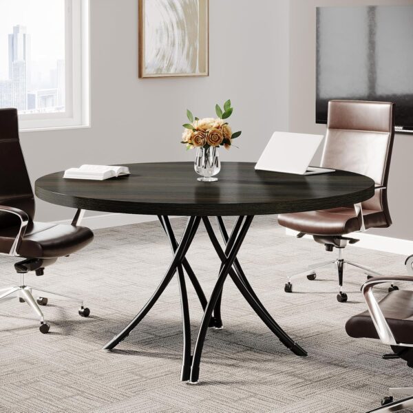 Tribesigns 47" Round Conference Table, Modern Business Meeting Table for Office Conference Room (Black) - Image 3