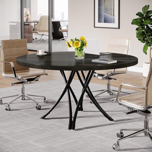 Tribesigns 47" Round Conference Table, Modern Business Meeting Table for Office Conference Room (Black) - Image 4
