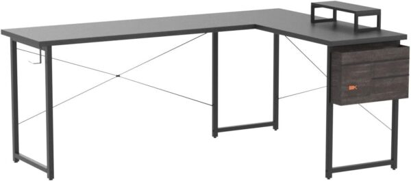 ODK L Shaped Desk, 66" Computer Corner Desk, Gaming Desk, Home Office Writing Desk with Monitor Shelf, Space-Saving Workstation Desk, Modern Simple Wooden Table, Easy to Assemble, Black - Image 4