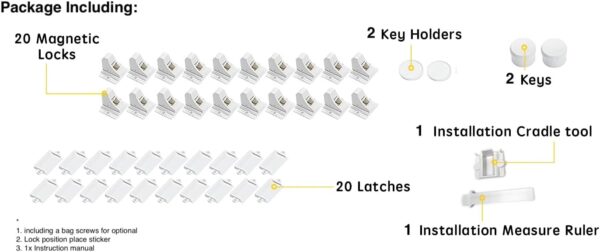 20 Pack Magnetic Cabinet Locks Baby Proofing - Vmaisi Children Proof Cupboard Drawers Latches - Adhesive Easy Installation - Image 2