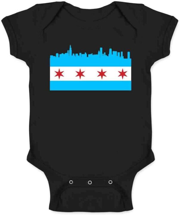 Pop Threads Chicago City Flag Skyline Retro Vintage Baby Toddler Kids Girl Boy T-Shirt