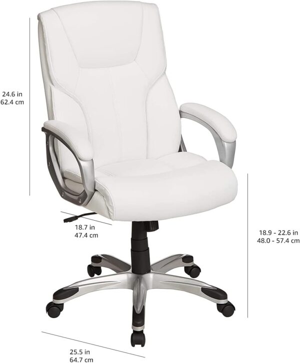 Amazon Basics Executive Home Office Desk Chair with Padded Armrests, Adjustable Height and Tilt, Rolling Swivel Chair, 275 Pound Capacity, White and Pewter - Image 7