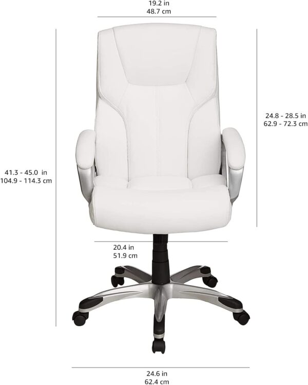 Amazon Basics Executive Home Office Desk Chair with Padded Armrests, Adjustable Height and Tilt, Rolling Swivel Chair, 275 Pound Capacity, White and Pewter - Image 3