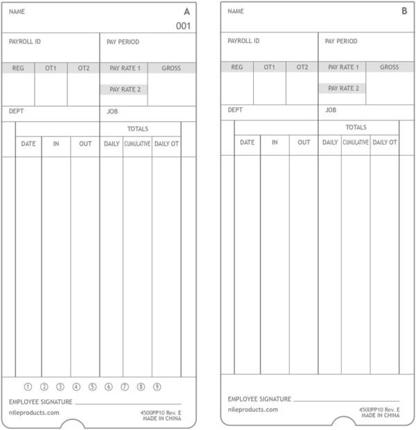 Nile Products - Authorized Time Cards for Nile Products 4500PP Compatible [ 4500PP10 ] Electronic Time Clock, Double Sided Time Sheets (3.37 x 7.37 Inches) - 100 Time Cards Per Package - Image 3