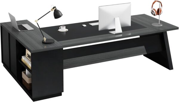 Tribesigns L-Shaped Executive Desk, 78" Modern Office Desk with Drawers and Lateral File Cabinet, Large Computer Table with Storage Shelves, Workstation for Home Office (Grey + Black) - Image 8