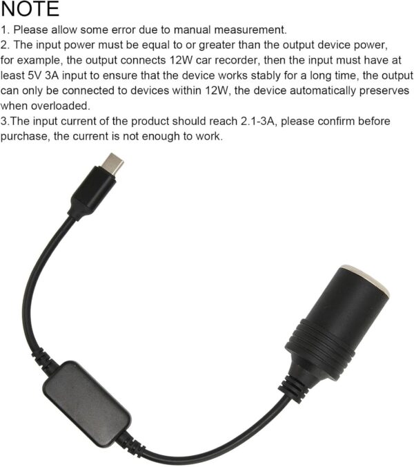 5V USB C to 12V Car Cigarette Lighter Socket Power Adapter Converter for Car Electronics Accessories, Plug and Play, Easy, Wide Applications, 11.8in Length - Image 4