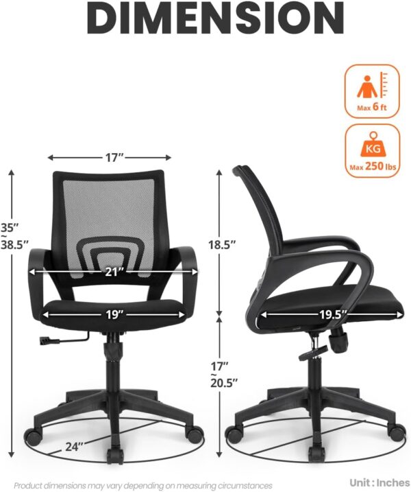NEO CHAIR Office Desk Computer Chair Ergonomic Mesh Gaming Mid Back Seat with Comfy Lumbar Support Adjustable Height Swivel for Home Task (Black) - Image 3