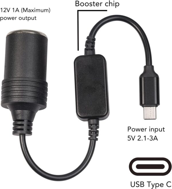 5V USB C to 12V Car Cigarette Lighter Socket Power Adapter Converter for Car Electronics Accessories, Plug and Play, Easy, Wide Applications, 11.8in Length - Image 3
