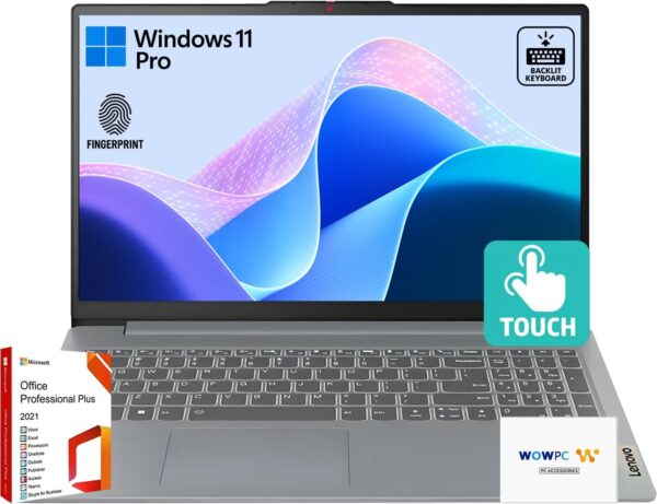 Lenovo IdeaPad 3 Business Laptop, Touchscreen, Backlit Keyboard, Intel Core i5-1235U Processor, 15.6" FHD, 12GB RAM, 512GB SSD, Fingerprint Reader, Windows 11 Pro with Microsoft Office 365, WOWPC USB