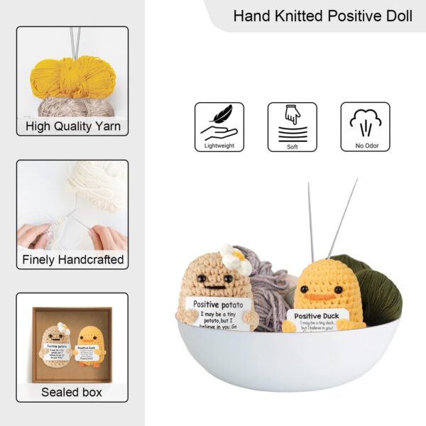 Positive Potato & Duck, Crochet Potato Gift Positive Crochet Animals, Proud of You Funny Birthday Positivity Gifts Mini Decor, Cheer Up Emotional Support Doll (2 Pcs) - Image 3