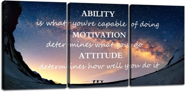 Motivational Quotes Canvas Wall Art Inspirational Ability Motivation Attitude Saying Words Posters Prints Entrepreneur Quote Home Office Bedroom Decor 3 Panels Ready to Hang - 36" W x 16" H