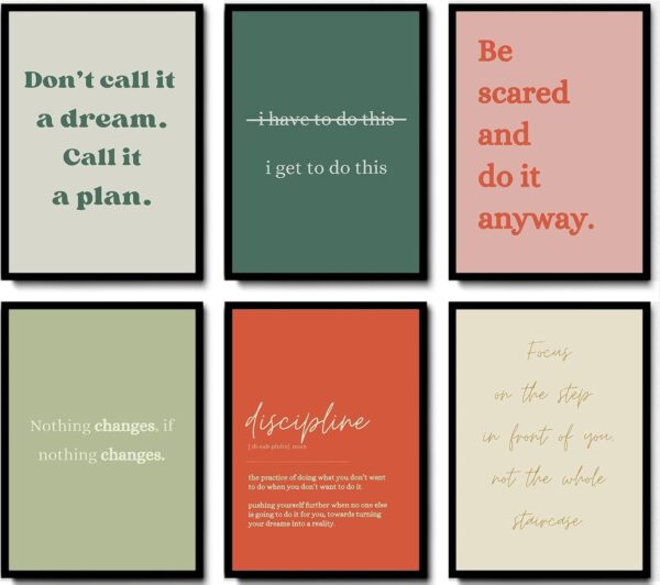 KBIERQN 6 PCS Office Motivational Wall Art Inspirational Positive Quotes Wall Decor Posters Workplace Gym Canvas Prints 8x10 Inch unFramed