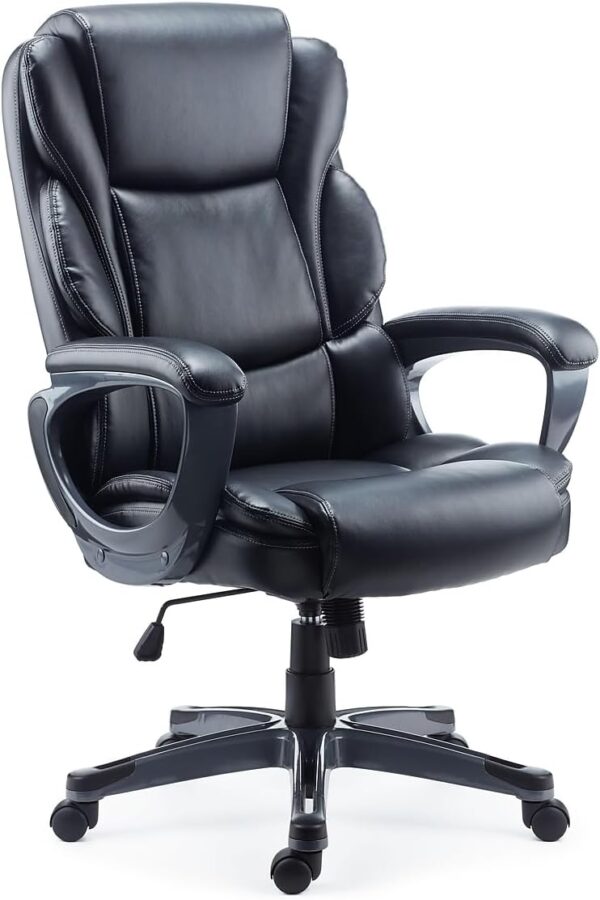 STAPLES Mcallum Ergonomic Manager & Executive Office Chair, Task Desk Swivel Chair with Wheels, Adjustable Height, Bonded Leather, Black - Image 3