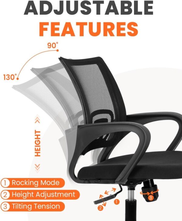 NEO CHAIR Office Desk Computer Chair Ergonomic Mesh Gaming Mid Back Seat with Comfy Lumbar Support Adjustable Height Swivel for Home Task (Black) - Image 6