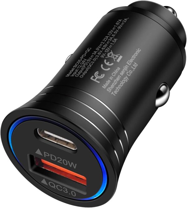USB C Car Charger, 38W Fast Charge Car Charger Adapter PD&QC 3.0 Dual Port Cigarette Lighter USB Plug for iPhone 16e 16 15 14 13 12 11 Pro Max/Mini SE XR XS X 8,Samsung Galaxy S25 S24 S23 S22 S21 S20