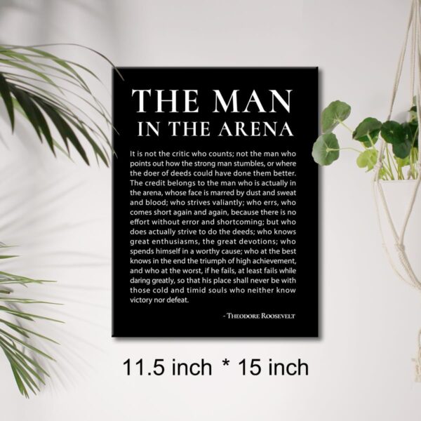 JerLoe Inspirational Canvas Wall Art Motivational the Man in the Arena Quote Canvas Print Positive Speech Quotes Canvas Painting Office Home Wall Decor Framed Gift 12x15 Inches (Black) - Image 2
