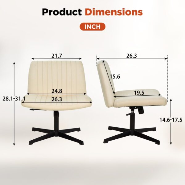 PayLessHere Criss Cross Chair,Armless Cross Legged Office Chair,Wide Comfty Desk Chair with No Wheels Modern Height Adjustable,Swivel Fabric Vanity Chair Computer Task Chair (Pack of 1, Beige) - Image 3
