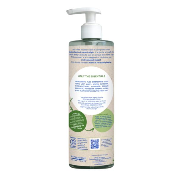 Mustela Certified Organic Micellar Cleansing Water -No-Rinse Natural Water Cleanser w/ Olive Oil & Aloe Vera - For Baby, Kid & Adult - Fragrance Free, EWG Verified & Vegan -13.5 oz-Packaging may vary - Image 2
