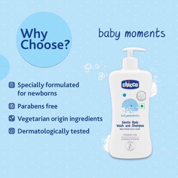 Chicco Baby Moments Gentle Body Wash and Shampoo (500ml) - Image 5