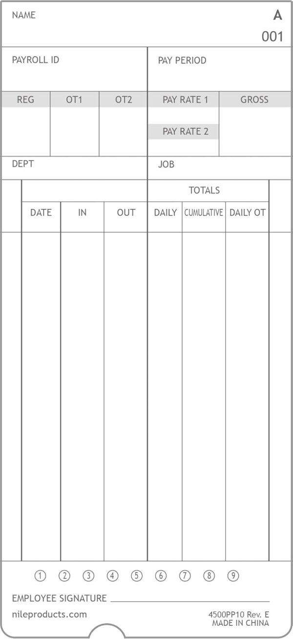 Nile Products - Authorized Time Cards for Nile Products 4500PP Compatible [ 4500PP10 ] Electronic Time Clock, Double Sided Time Sheets (3.37 x 7.37 Inches) - 100 Time Cards Per Package - Image 4