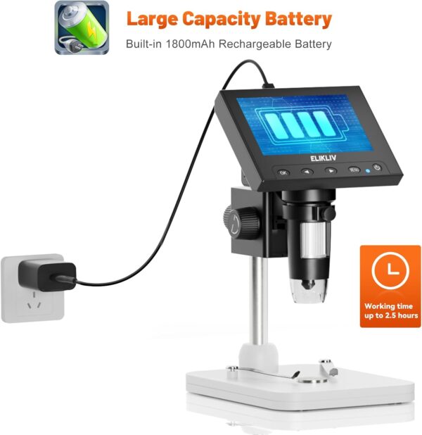 Elikliv Microscope, LCD Digital Coin Microscope 1000x, Coin Magnifier with 8 Adjustable LED Lights, PC View Compatible with Windows/MacBook, EDM4, 4.3 Inch - Image 8