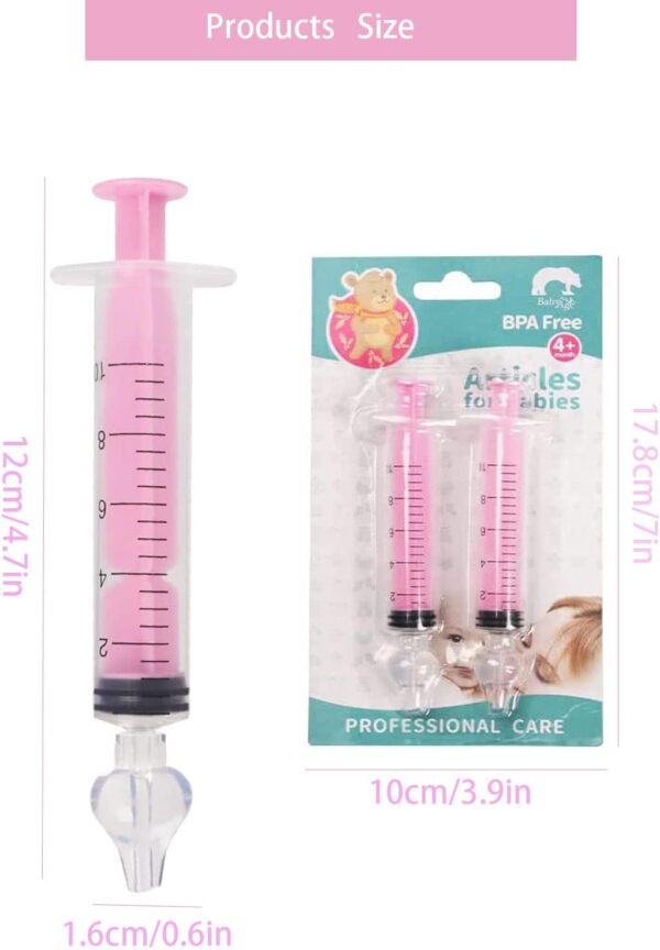 Nasal Irrigator for Baby,10ml Baby Nasal Syringe Irrigator Portable Infant Noses Cleaner Nasal Irrigation Nose Aspirator for Babys Nasal Wash Nasals Cleaner Babys Nose Rinse 2pcs (Pink) - Image 2