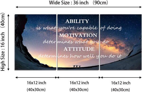 Motivational Quotes Canvas Wall Art Inspirational Ability Motivation Attitude Saying Words Posters Prints Entrepreneur Quote Home Office Bedroom Decor 3 Panels Ready to Hang - 36" W x 16" H - Image 6