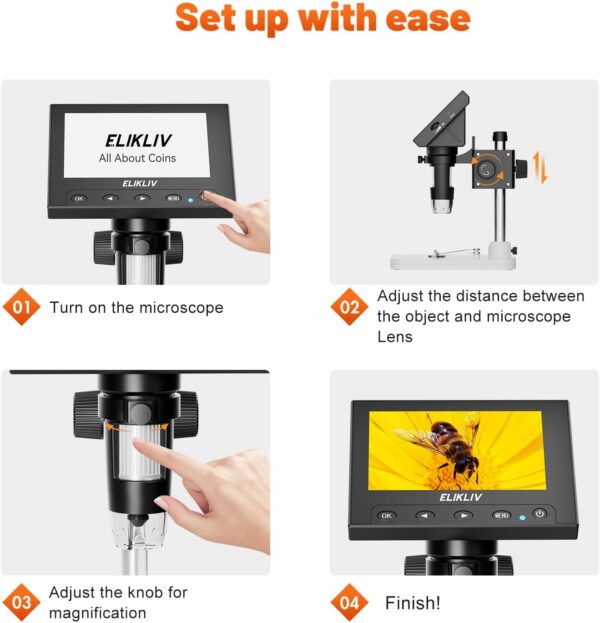 Elikliv Microscope, LCD Digital Coin Microscope 1000x, Coin Magnifier with 8 Adjustable LED Lights, PC View Compatible with Windows/MacBook, EDM4, 4.3 Inch - Image 9