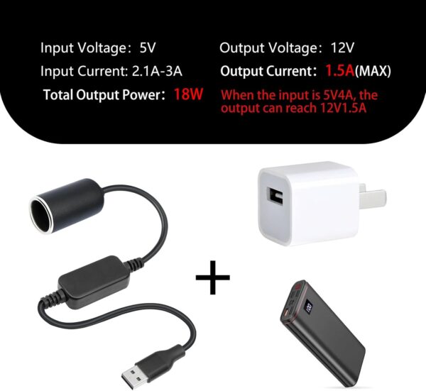 USB A Male to Car Cigarette Lighter Socket Female Converter Cable 1 Feet,5V to 12V 18W USB to Cigarette Lighter Adapter for Dash Cam, GPS car intercom - Image 3