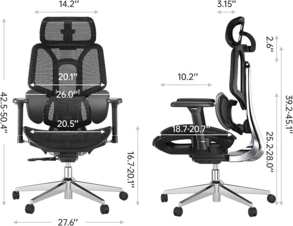 Hbada E3 Air Ergonomic Office Chair, Big and Tall Office Chair - with 3-Zone Dynamic Lumbar Support, 3D Adjustable Headrest, 3D Adjustable Armrests, Swivel, Black(No Footrest) - Image 2