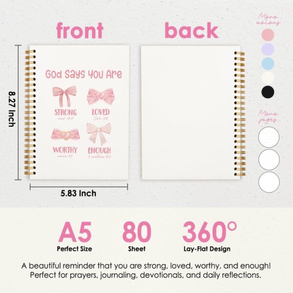 Pink Bow Coquette Journal Gifts, Christian Notebook for Women, Preppy Bible Study Supplies, Notebook for Bible Notes, Bible Journal Notebooks for Note Taking 5.5x8.3 Inch - Image 5