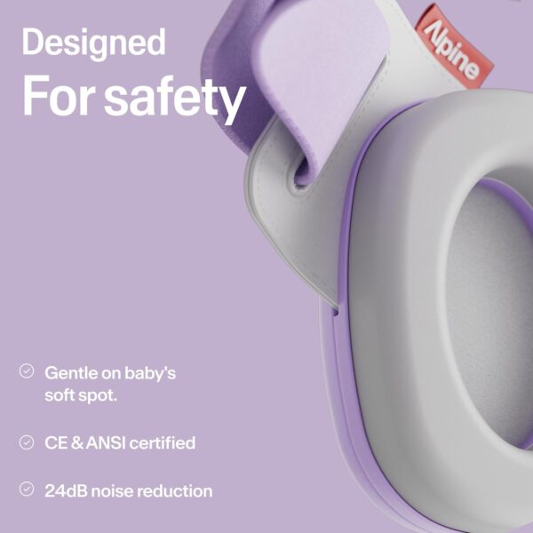 Alpine Muffy Baby Comfort - Protects Hearing for Babies and Toddlers - CE & ANSI Certified - Unique Headband for Safe fit & Comfort, Multi-adjustable for Ages 3-48 Months, 24dB Sound Reduction, Purple - Image 5