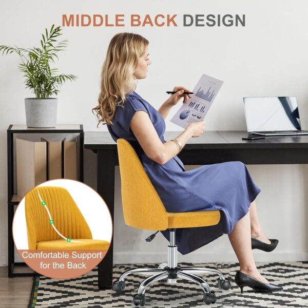 DUMOS Office Desk Chair, Modern Cute Rolling Vanity Swivel Task Chairs with Wheels, Comfortable Back Seat Armless for Home, Bedrooms, Office, Study, Student, Adults, Make-up, Dressing Room, Yellow - Image 4