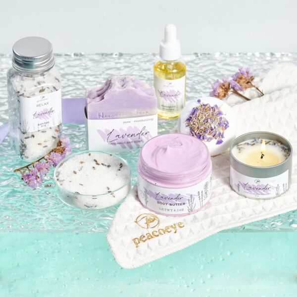 Gifts for Women Spa Gifts Lavender Bath Gift Baskets Relaxing Self Care Gift for Mom Her Sister Wife Auntie Home Bath Kit Care Package Birthday Friendship Gift Ideas - Image 5