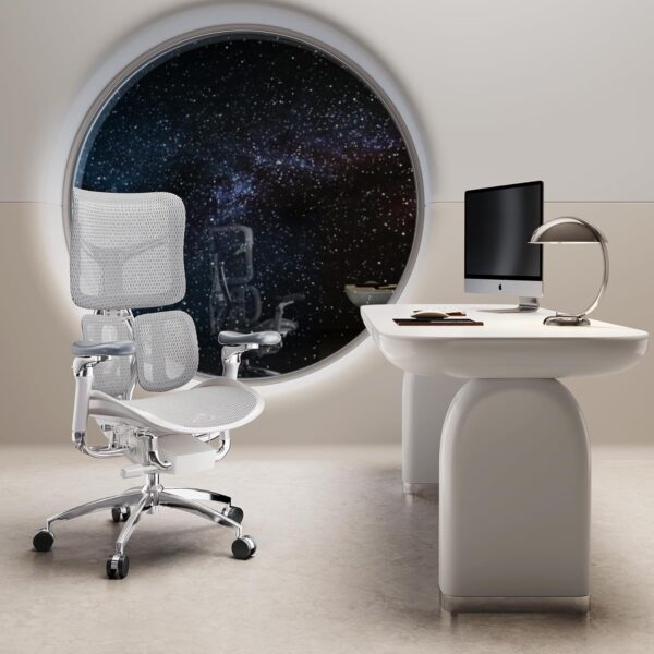 SIHOO Doro S300 Ergonomic Office Chair, Computer Chair, Gaming Chair with Dual Dynamic Lumbar Support, 6D Coordinated Armrests, Adjustable Rolling Chair (White Italian Velvet Mesh) - Image 2