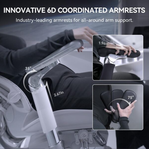 SIHOO Doro S300 Ergonomic Office Chair, Computer Chair, Gaming Chair with Dual Dynamic Lumbar Support, 6D Coordinated Armrests, Adjustable Rolling Chair (White Italian Velvet Mesh) - Image 5